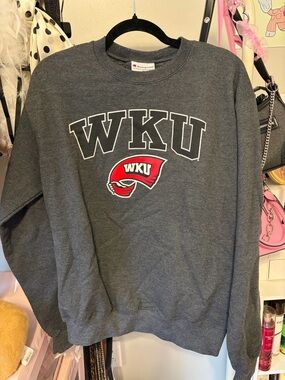 Champion Charcoal Grey WKU Crewneck with Red Logo